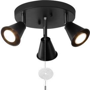 3-Light Industrial Directional Track Lighting with Pull Chain On/Off, Black Ceiling Spotlight, Morden Flush Mount Kitchen Light for Hallway,Dining Room,Porch,Office.Gu10 Bulbs Included