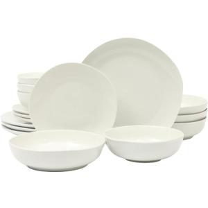 Gibson Home Lindendale 16 Piece Porcelain Ceramic Plates and Bowls Dishes Scratch and Chip Resistant Service for 4 Dinnerware Set - White