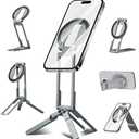 Ultra-Thin Aluminum Magnetic Phone Tripod Holder Mount Stand, MG-06 Air Mini Pocket Cell Phone Stand, Compatible with MagSafe for iPhone 17 16 15 14 13 12, Silver
