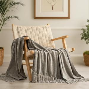 EVERGRACE Soft Chenille Throw Blanket for Couch, Cozy Plush Fuzzy Decorative Chenille Knit Throw Blanket with Tassels, Lightweight Blanket and Throws for Bed Sofa Gift Home Decor, Taupe 60"x80"