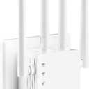 1200Mbps Dual Band (5GHz/2.4GHz) WiFi Extender Signal Booster 360 12,880 Sq.ft Coverage, WiFi Extender for 105-Device Support, 1-Tap Setup and One Ethernet Port