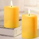 Natural Beeswax Pillar Candles, 110 Hours Long Burning Pure Beeswax Candles Unscented Pillar Candle 3x4in Dripless Bees Wax Candles for Home Emergency Paryer, 2 Packs