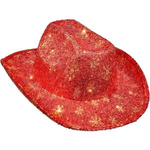 Christmas Cowgirl Santa Hat Glitter Cowboy Hat Party Hat with Star Snowflake for Men and Women for Christmas Party