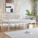 JURMERRY Metal Daybed Frame Twin Size with Steel Slats Platform Furniture, White, Twin without Trundle