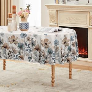 Horaldaily Watercolor Tablecloth 6084 Inch Oval, Watercolor Flowers Washable Seasonal Table Cover for Party Picnic Dinner Decor (Beige)