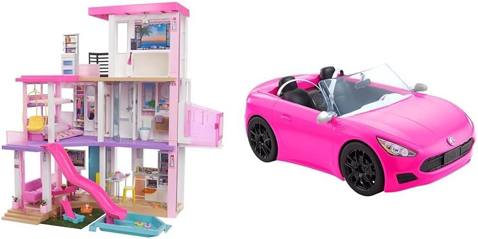 Barbie DreamHouse Dollhouse with 75+ Accessories and Wheelchair Accessible Elevator + Barbie Convertible 2-Seater Vehicle, 43 inches tall and 41 inches wide