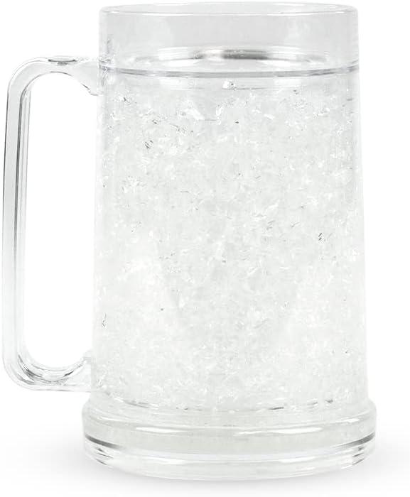 Simply Green Solutions - Clear Mug, Frozen Mugs for Freezer, Double Walled Beer Mug, Freeze Cups for Drinks, Insulated Plastic Mugs with Handles, 16 Oz Capacity