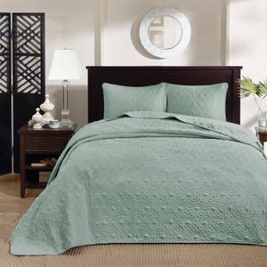 Madison Park Quebec King Size Quilt Bedding Set - Seafoam , Damask  3 Piece Bedding Quilt Coverlets  Ultra Soft Microfiber Bed Quilts Quilted Coverlet