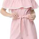 LIONJIE Girls Jumpsuit One Piece Ruffle Romper Kids Sleeveless Christmas Jumpsuit with Elastic Waist Bow Strap, Pink 7-8Y