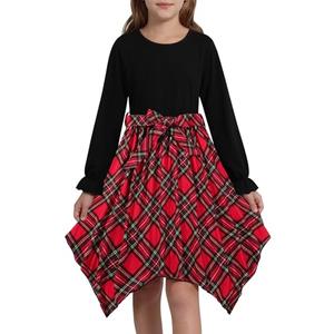 Adarl Christmas Dresses for Girls Plaid Maxi Dress with High-Low Layered Hem Long Sleeve Boho Swing Casual&Formal Occasions, 7-8Y