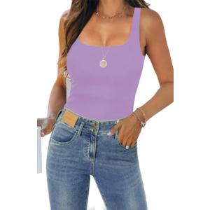 KEEPBEAUTY Womens Tank Tops Dressy Summer Sleeveless Shirts Sexy Square Neck Double Lined Fitted Tops T Shirts Blouses Purple L