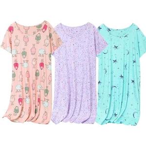 NoirEle 3 Pack Women's Cotton Nightgown Sleepwear Short Sleeve Sleepshirt Casual Print Sleepdress Cotton Sleepwear, Large