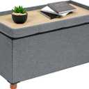 B FSOBEIIALEO Storage Ottoman with Tray, Foot Stools and Ottomans with Legs, Storage Cube Seat Linen Grey 30", Large