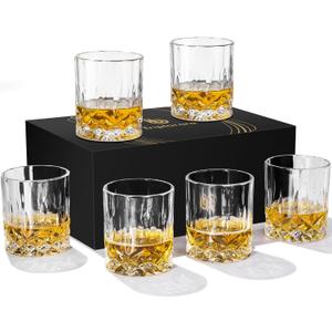 Whiskey Glasses Set of 6, 11 OZ Old-Fashioned, Rum & Scotch Glasses