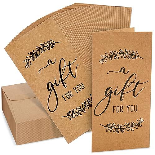 Money Cards for Cash Gift Envelopes 36-Pack - Kraft Paper 3.5 x 7.25 In - Perforated Slots & Secure Card Holder - Birthday Money Cards & Thank You Gift Envelopes for Cash