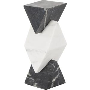 Deco 79 Marble Geometric Decorative Sculpture Stacked Pyramid Home Decor Statue with White Diamond Center, Accent Figurine 4" x 4" x 10", White