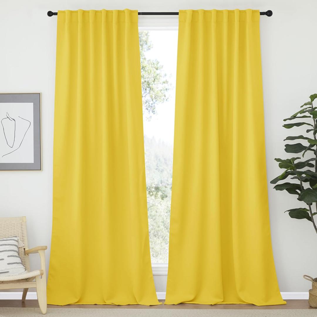 NICETOWN Bedroom Blackout Curtain Panels - (Bright Yellow Color) 52 x 120 inch, 2 PCs, Insulating Energy Saving Solid Rod Pocket Blackout Drapes for Hall, Villa NICETOWN Bedroom Blackout Curtain Panels - (Bright Yellow Color) 52 x 120 inch, 2 PCs, Insulating Energy Saving Solid Rod Pocket Blackout Drapes for Hall, Villa