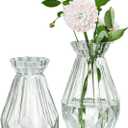 MyGift Small Glass Bud Vase, 5 Inch Decorative Flower Vases, Mini Vintage Style Centerpiece Vases with Diamond Faceted Design, Set of 2