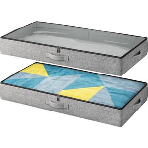 2-Pack Under Bed Storage Containers, 4.5 Inches Tall Low Profile Underbed Clothes Storage Organizer Bin with Sturdy Sidewalls/Bottom, Underbed Storage Bins 2 Storage Thin Bins (Grey)