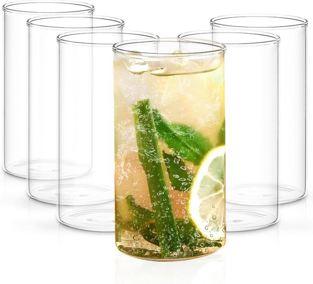 Borosil Drinking Glasses, 12 Oz, Set of 6, BPA Free, Borosilicate Drinking Glass, Clear & Lightweight Water Glass Set, Odor Resistant, Freezer & Dishwasher Safe, Glasses for Juice, Beer & Cocktails