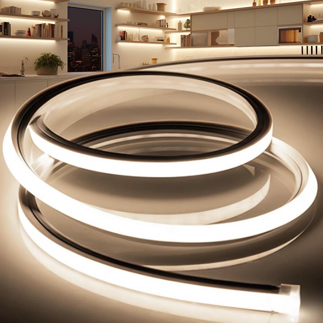 VOEWT LED Strip Lights Neutral White 4000K,98.4ft 110-120V Neon Rope Lights,Flexible Silicone Outdoor Waterproof Neon Strip Lights for Bedroom,Mirror,Kitchen Cabinet, Living Room,Halloween Decor