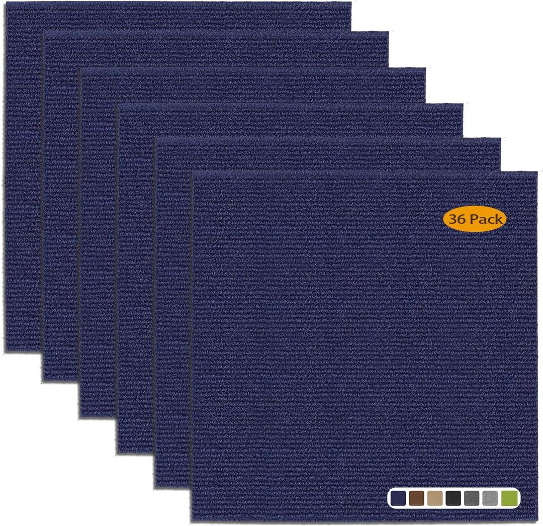 Peel and Stick Carpet Tile 12x 12Self Adhesive Floor Tiles 36Pcs DIY Anti-Slip Reusable Waterproof Squares Carpet for Living Room Bedroom (36PACK, Navy Blue)