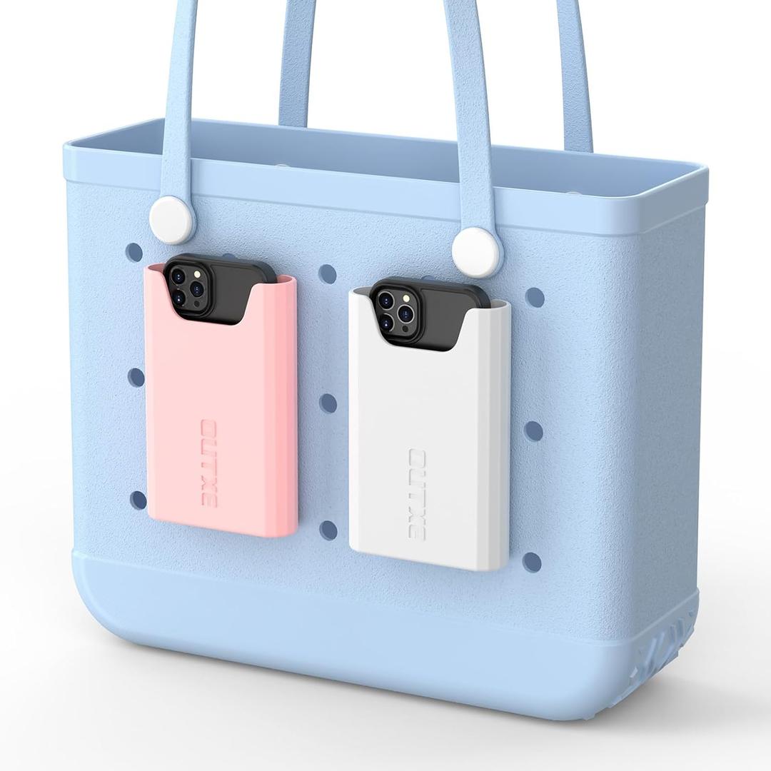 OUTXE 2 Pack Bogg Bag Phone Holder Compatible with All Bogg Bags, Silicone Cell Phone Holder Accessories for Bogg Bag, White and Pink Phone Case Holder Insert for Simply Southern (#2-Pink+White)