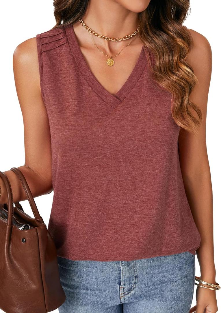 Rooscier Women's Tank Tops Summer Sleeveless V Neck T Shirts Casual Loose Fit Basic Tee (XS)