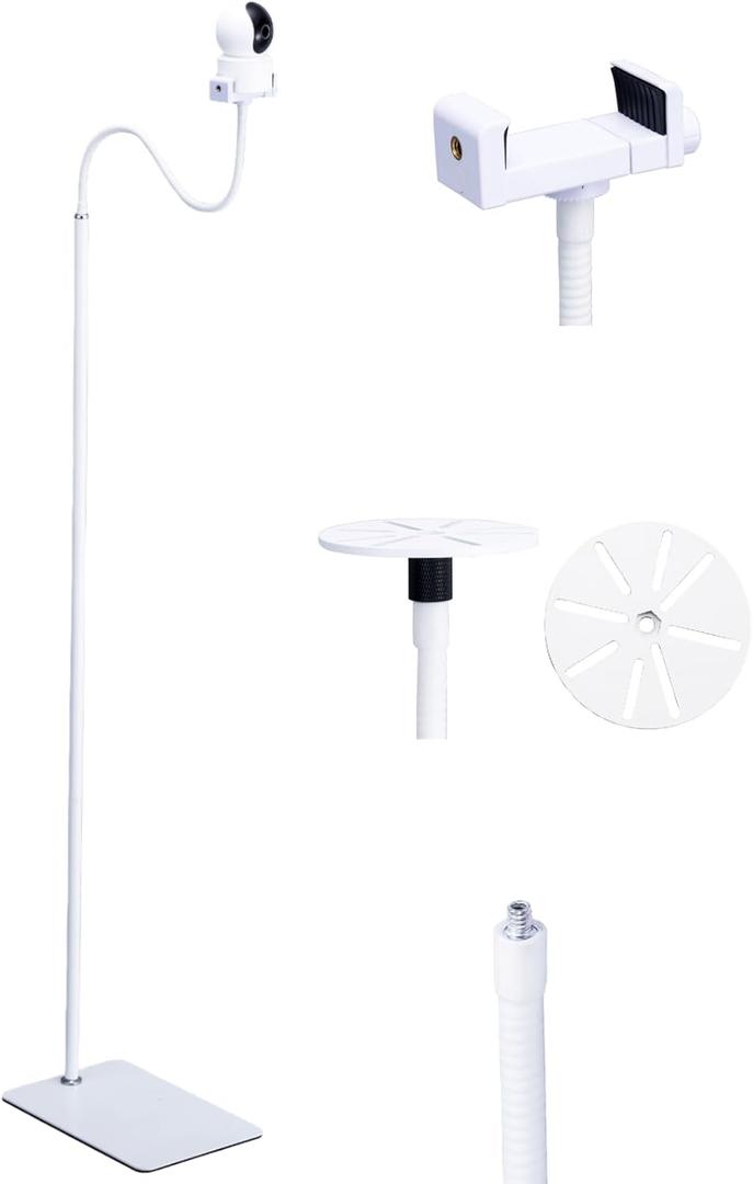 LamYHeng 80"-31" Tall White Floor Holder Stand Mount for Security Cameras, 3.2lbs Base, Height Adjustable 31.5-80", Compatible with Baby Camera Monitor/Security Cameras/Pet Camera