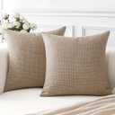 OTOSTAR Linen Throw Pillow Covers Set of 2 Decorative Square Pillowcases Cushion Covers 26x26 Inch for Home Decor Sofa Bedroom Car 65 x 65 CM Light Coffee