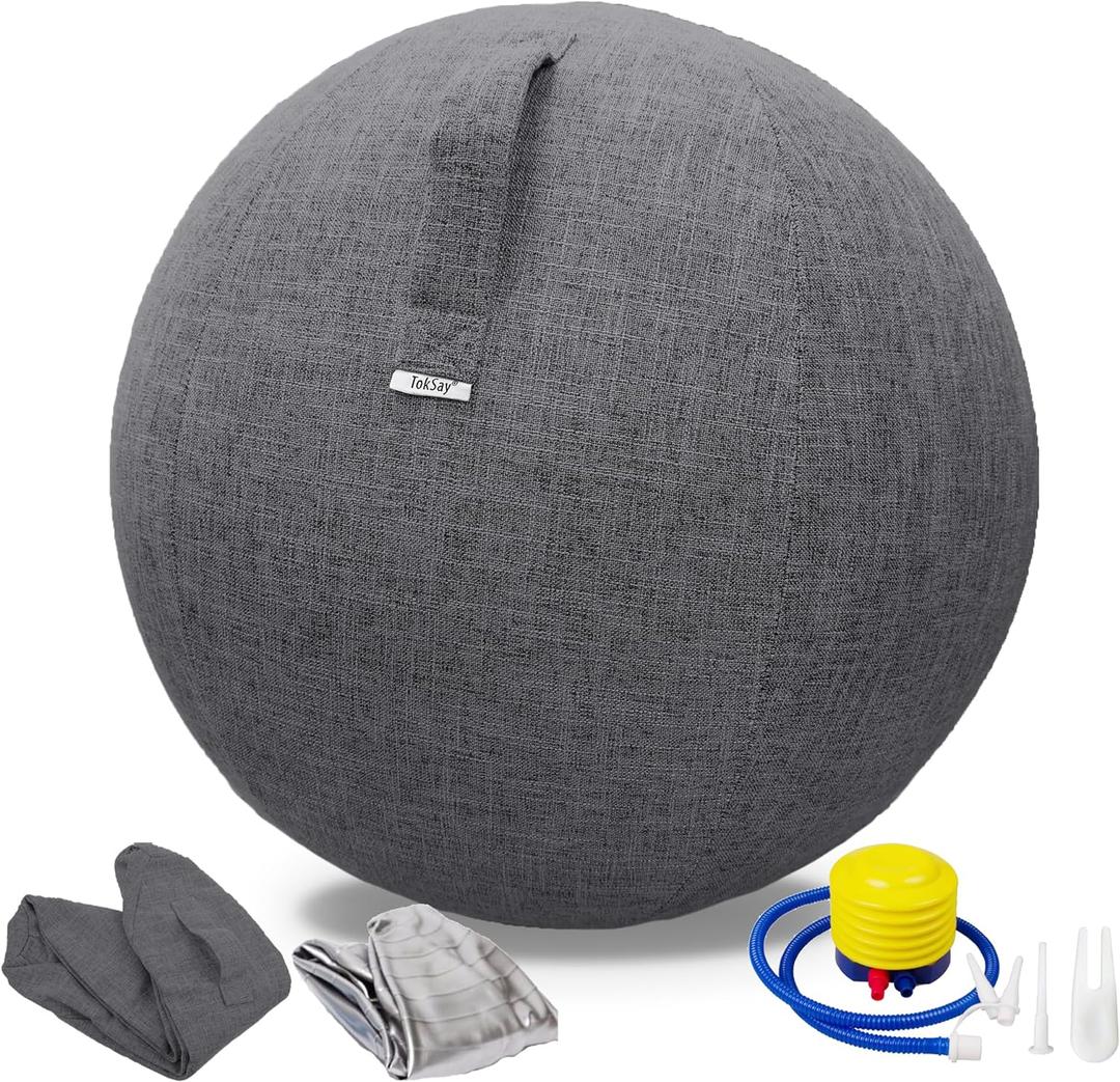 Exercise Ball Chair with Fabric Cover, Standard Size (25inches/65cm), for Home Offices, Balance Training, Yoga Ball (Black)