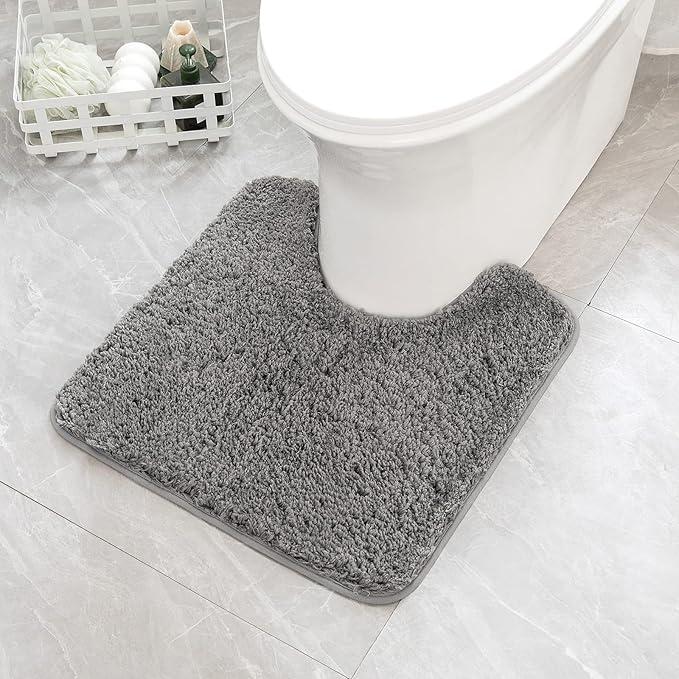 Sport Grey U-Shaped Toilet Rug 20" x 20 Contoured Toilet Mat Absorbent Shaggy Bathroom Rug Floor Mats