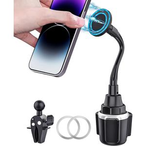 Cup Holder Phone Mount Magnetic - Designed for MagSafe Cupholder Car Mount, Super Strong Magnet for Cell Phone Cup Holders, Expandable Base, Flexible Gooseneck, Compatible with iPhone, Galaxy, Pixel