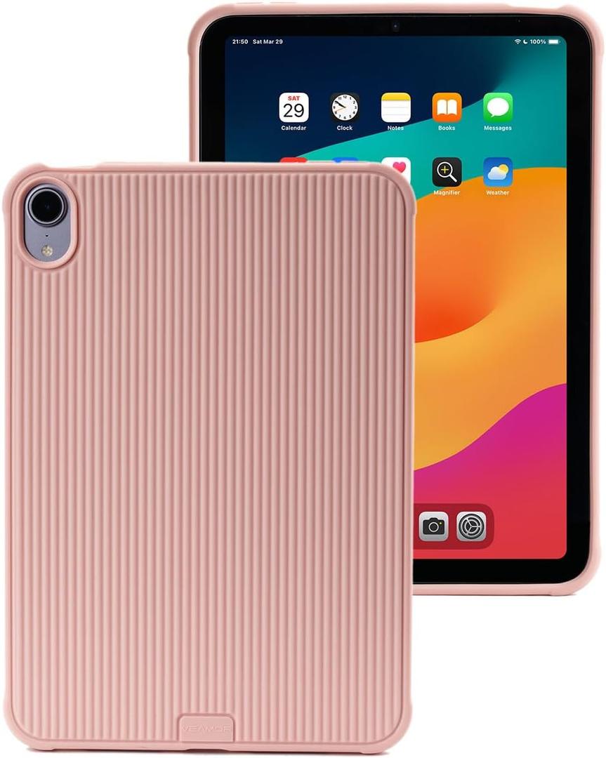 Mini 7/6 Case, Anti-Slip Textured Back Cover Protective Case with Pencil Holder for Apple iPad Mini (A17 Pro) 2024 / 6th Generation 2021, Shockproof Bumper Corners/Slim Fit (Millennial Pink)