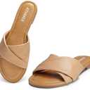 ATHMILE Sandals Women Dressy Summer Flat Comfortable Fashion Beach Cute Ladies Slides Leather Casual Dress Women's Sandals 2025, Size: 9