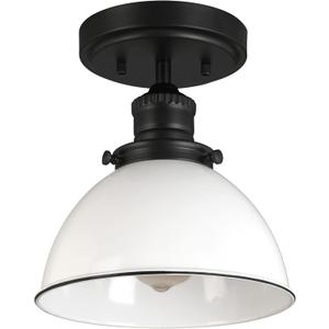 Design House 588319 Savannah Farmhouse 1-Light Indoor Semi-Flush Mount Ceiling Light Dimmable White Metal Shade for Bedroom Dining Room Kitchen, Matte Black