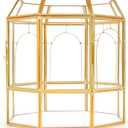 Large Glass Terrarium Handmade, Centerpiece Display Box Gift Planter Containers Indoor Terrariums House for Succulent Cacti Air Plants Miniature Fairy Garden (Gold)