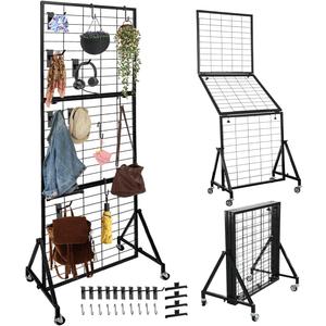 Heavy Duty Adjustable Grid Wall Panels, Foldable Gridwall Panels with Braked Wheels-Included 24 HooksSuitable for Art Fairs Craft Display Retail Storage, 25.95" W x 17.25" D x 72.85" H