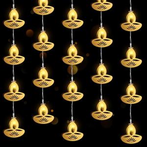 Riakrum 3 Pcs 6.56 ft Diwali String Lights Decorative Flame Shaped Lamps 10 LED Lights Window Wall Curtain Diwali Decorations for Home Bedroom Indian Wedding Party Christmas Indoor Outdoor