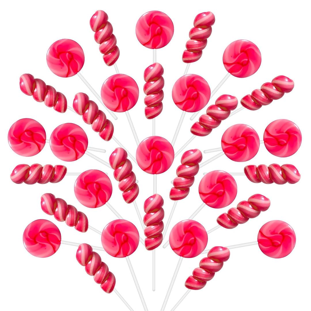 32 Pack Strawberry Pink Twisty & Swirl Lollipops Candy Bulk (16 + 16 Mixed), No artificial dyes, Candy Swirl Lollipops Individually Wrapped Suckers, Valentines Day Party Candies