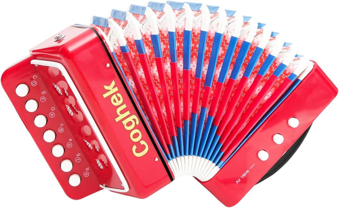 Red Mini Accordion For Kids 10-Key Button Compact Accordion Durable Musical Toy For Beginners