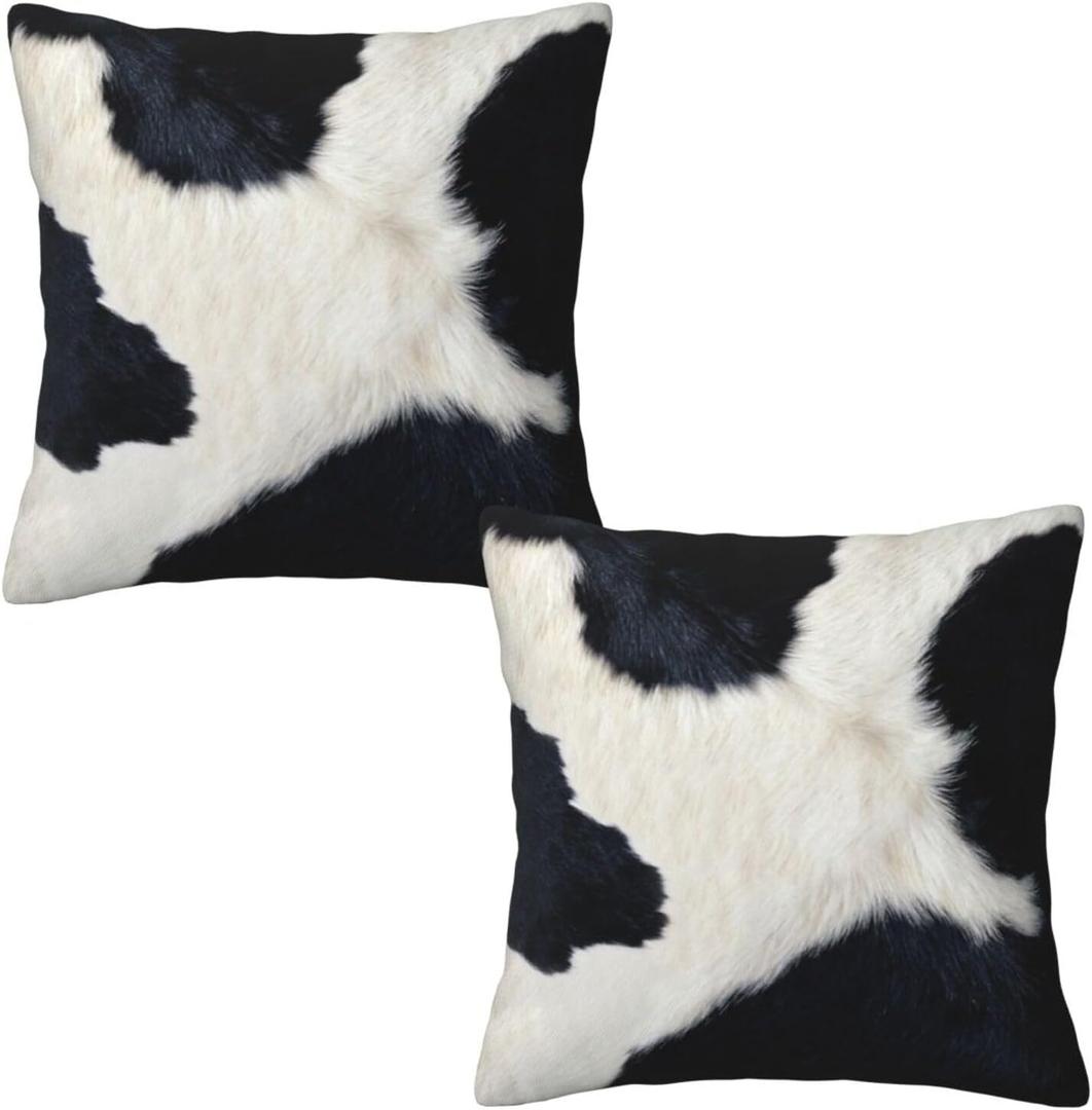 Black and White Western Cow Print Pillow Covers 18x18 Set of 2, Cowhide Accent Printing Throw Pillow Covers Outdoor Decorative Pillow Case for Couch Bed Sofa Cushion Home Decor