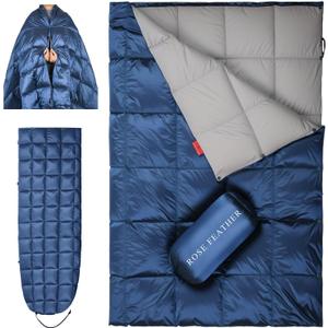Down Camping Blanket - Lightweight, Packable, Warm & Puffy Outdoor Travel Quilt for Sleep, Hiking, Backpacking, Stadium, Festivals, Water-Resistant Sleeping Bag 55"x79" (Deep Sky Blue)