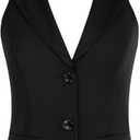 Belle Poque Women's Fully Lined Waistcoat Vest Halter V Neck Suit Vest (Medium, Black)