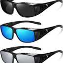 Wzerry Sunglasses Fit Over Glasses Polarized for Men Women, Wrap-Around Glasses UV400 Protection for Driving and Outdoor (Black/Grey + Black/Blue + Black/Silver)