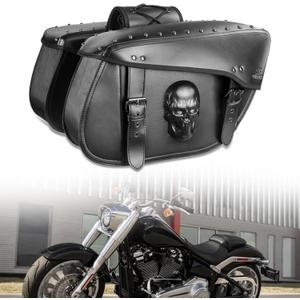 Motorcycle Saddlebags 32L Large Capacity PU Leather Side Saddle Bags Waterproof Hard Saddle Bags Universal for Harley Honda Yamaha Bobber Sixty Kawasaki (3D Skull,Black)