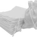 50Pcs Burlap Bags with Drawstring, 3.9 x 5.5 inch White Linen Gift Bags Jewelry Pouches Sacks for Christmas, Wedding Favors, Party, DIY Craft