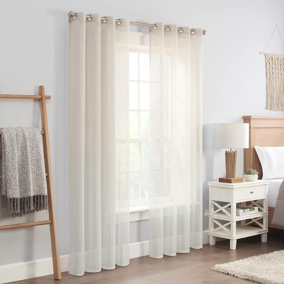 ECLIPSE Ines Printed Ombre Textured Light Filtering Grommet Window Curtains for Bedroom (2 Panels), 52 in x 95 in, Ivory