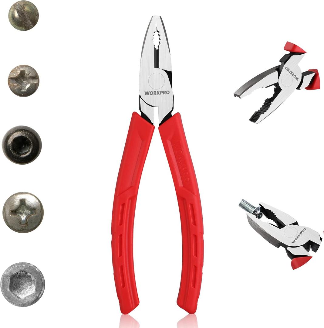 WORKPRO 6.5" Linesman S Screw Extractor Pliers(Combination Pliers) with Unique Non-slip Jaws, Stripped Screw Remover Tool, Lineman Plier for Quickly Removal of Damaged or Rusted Fasteners