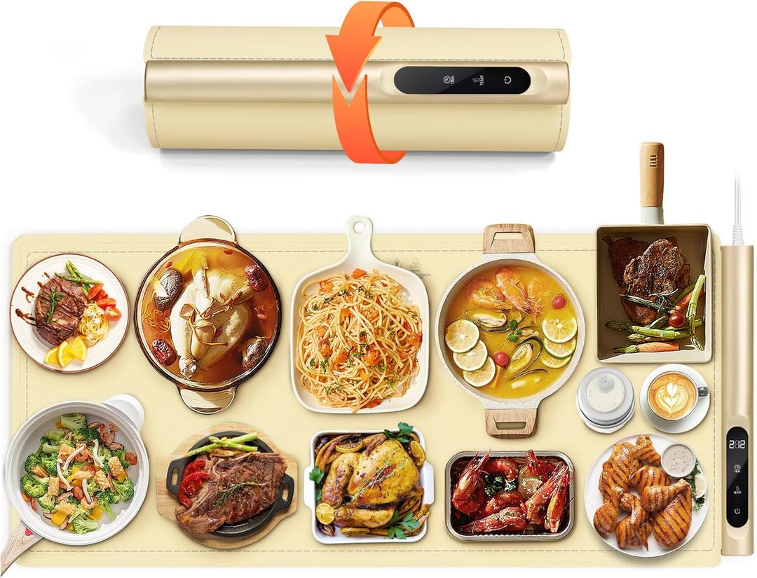 Newise Graphene Food Warming Mat, Extra Large (XXL 36x 16") Electric Warming Tray with 6 Temp Settings, Portable Food Warmers for Buffets Party Countertop, Practical Gifts for Mom Wife, Beige